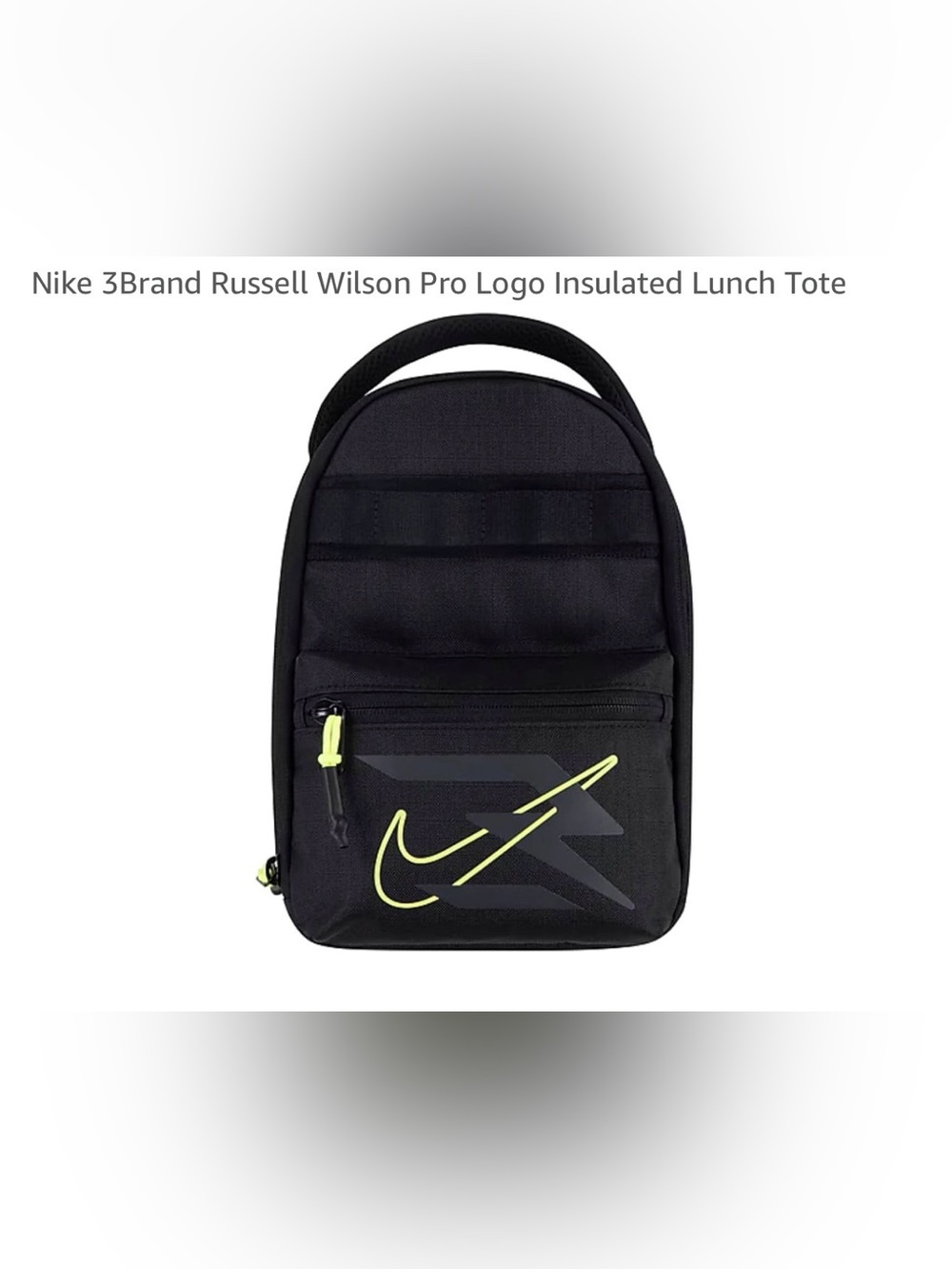 Nike 3Brand Russell Wilson Pro Logo Insulated Lunch Tote in black/volt/grey